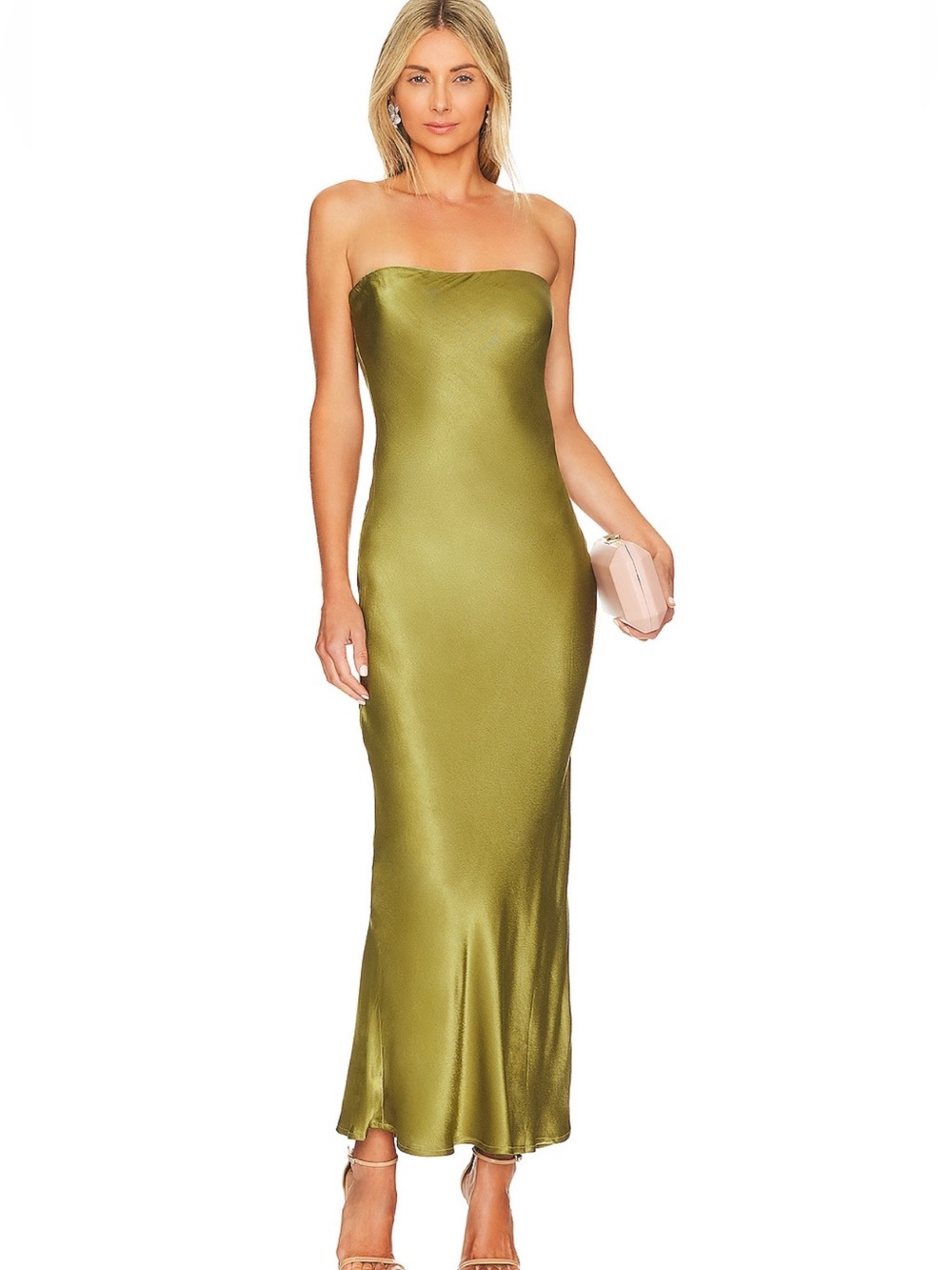SNDYS x Revolve Angel Strapless Midi Dress Olive